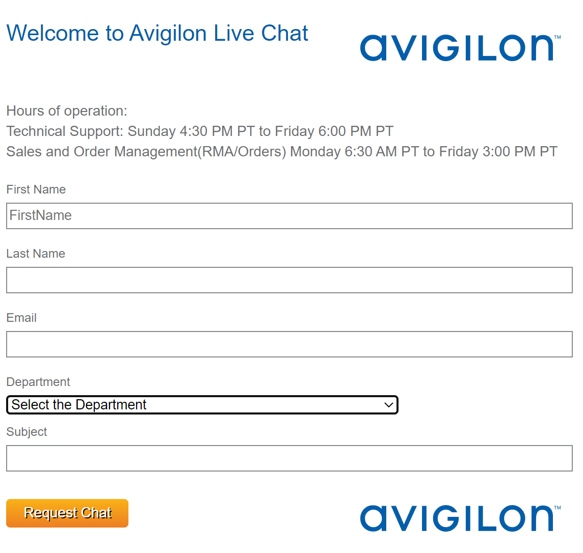 How to use Live Chat to Contact Avigilon Customer Support