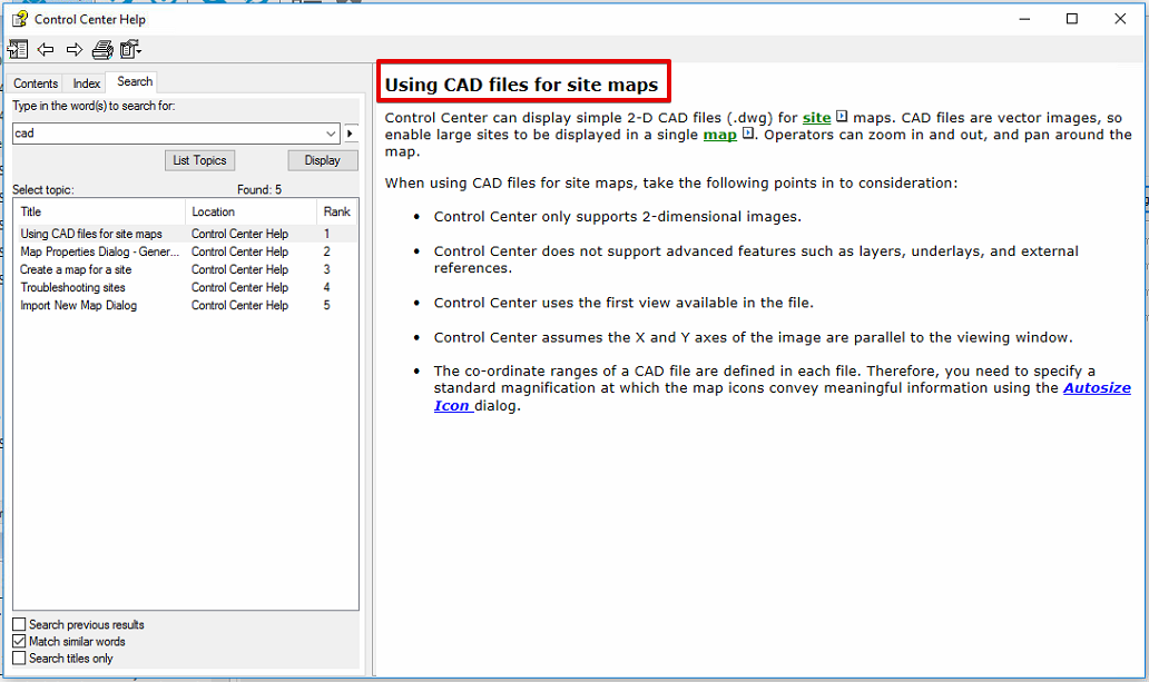 Using CAD files for site maps
