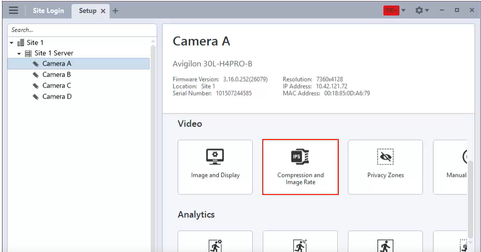 ACC analytics section is not showing my camera