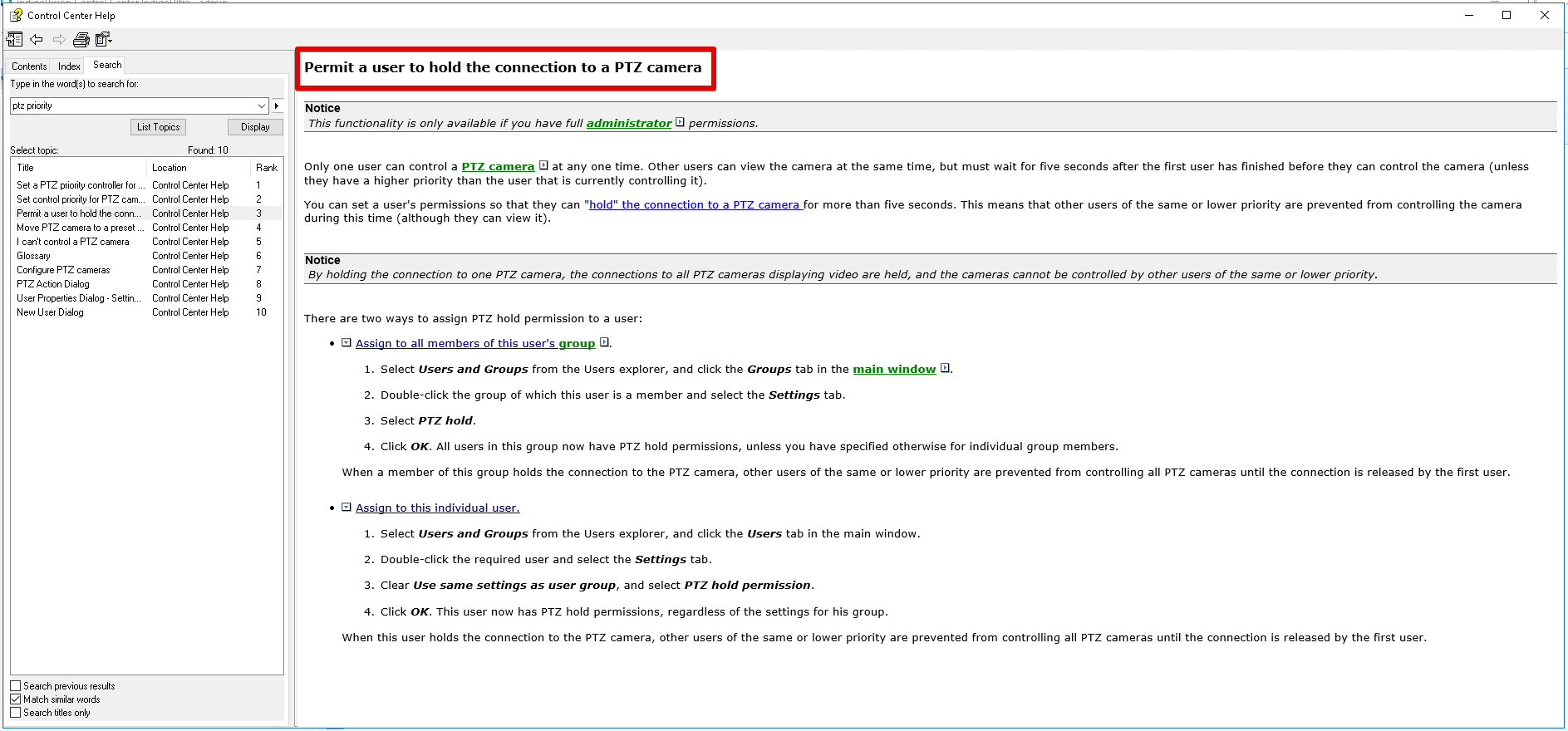 IndigoVision: How to set PTZ control priority