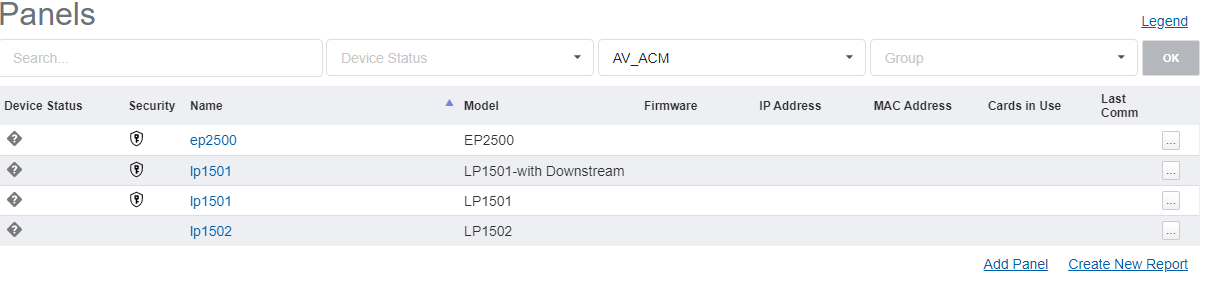 ACM Panel Shows Device Status Is Unknown