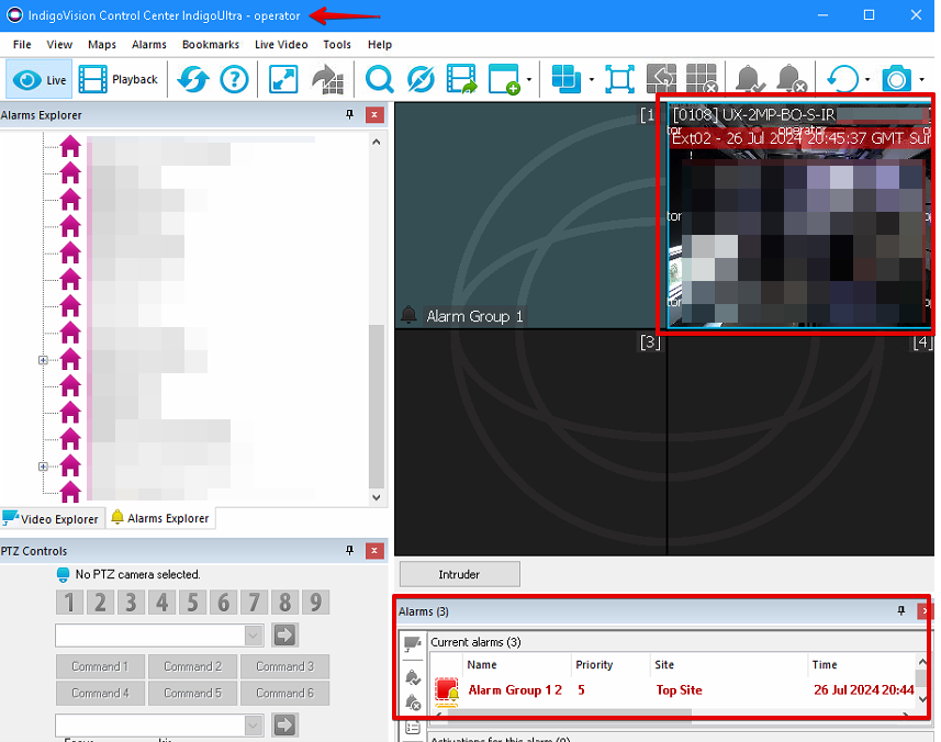 IndigoVision Users cannot view Alarm Group Video Panes in Live