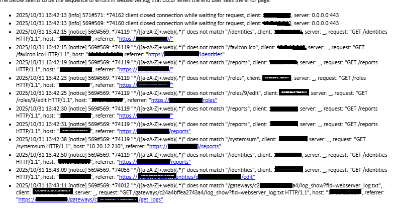 ACM/UA7 error: client closed connection while waiting for request,