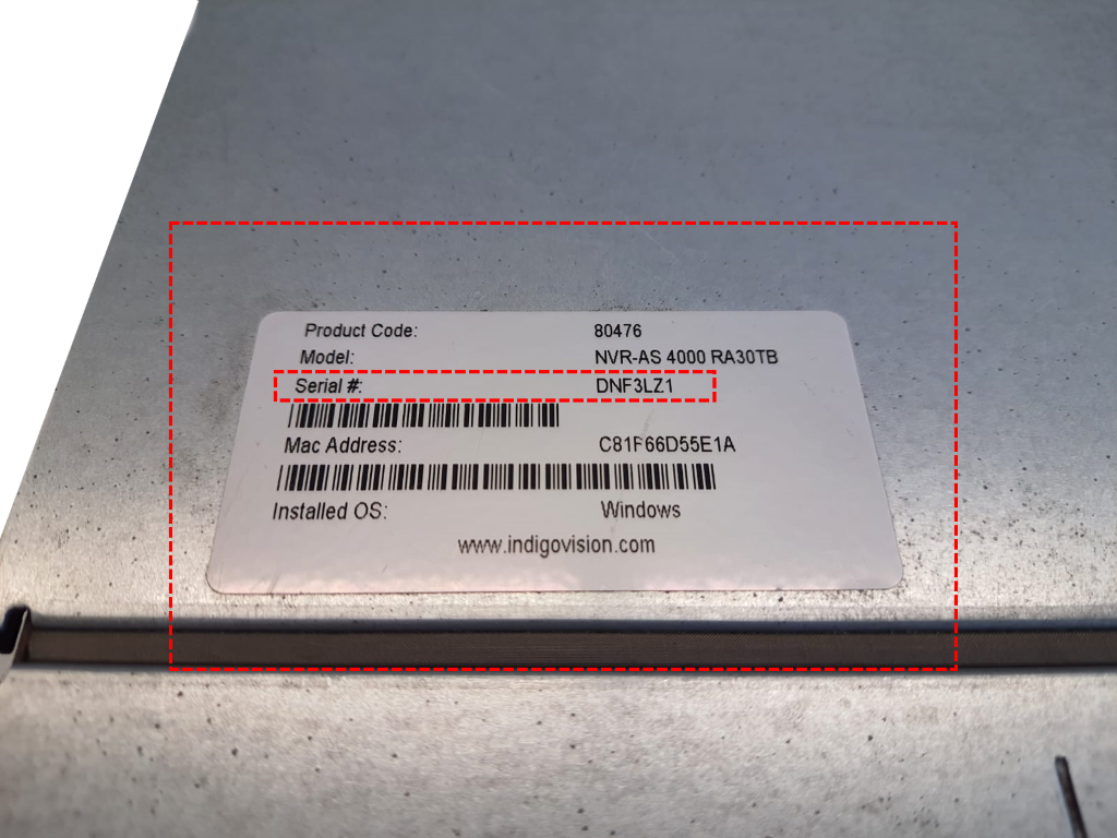 IndigoVision NVR-AS 4000 Raising a Case for Hardware Issues