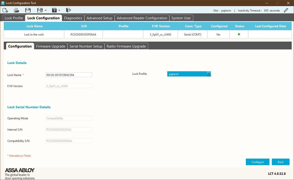 ACM Configuration Assa Abloy Lock through LCT