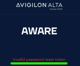Error Invalid Password Reset Token (Alta Video)