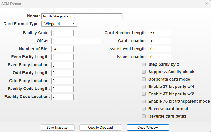 The 64 Card Number Length card format does not show up in Unity Access ...