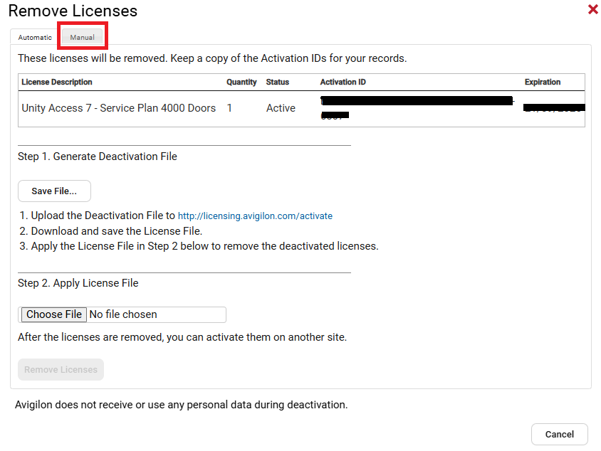 UA7 - Removing licenses - Automatic/Manual- Software license has ...
